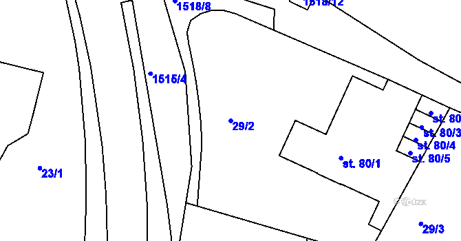 Parcela st. 29/2 v KÚ Tchořovice, Katastrální mapa