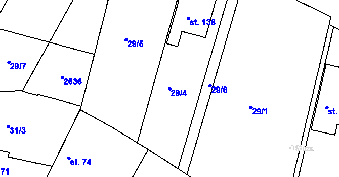 Parcela st. 29/4 v KÚ Tchořovice, Katastrální mapa