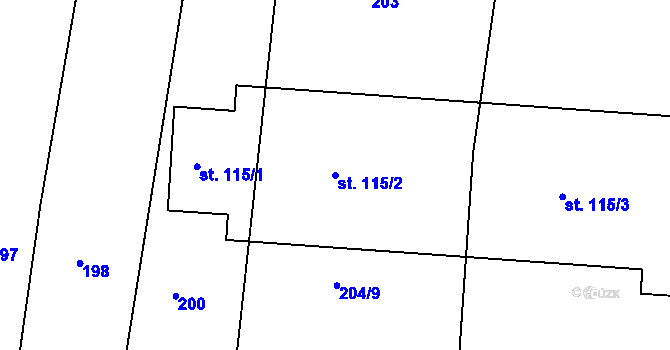 Parcela st. 115/2 v KÚ Tchořovice, Katastrální mapa