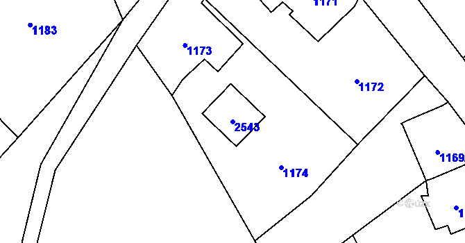 Parcela st. 2543 v KÚ Tichá na Moravě, Katastrální mapa