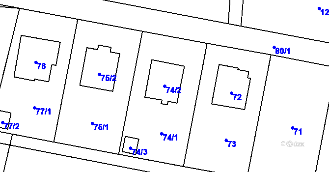 Parcela st. 74/2 v KÚ Tichá na Moravě, Katastrální mapa