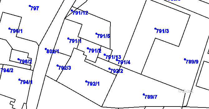 Parcela st. 791/13 v KÚ Tichá na Moravě, Katastrální mapa