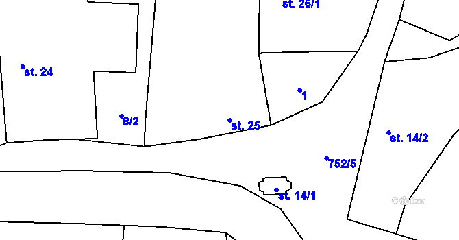 Parcela st. 25 v KÚ Tichonice, Katastrální mapa