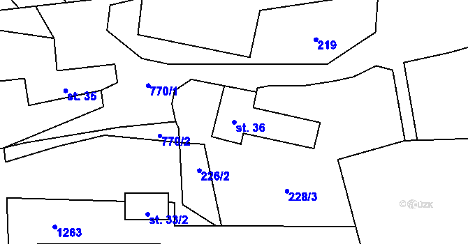 Parcela st. 36 v KÚ Tichonice, Katastrální mapa