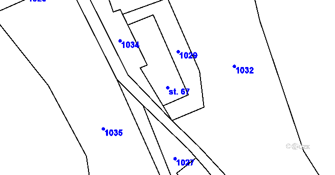 Parcela st. 67 v KÚ Tichonice, Katastrální mapa
