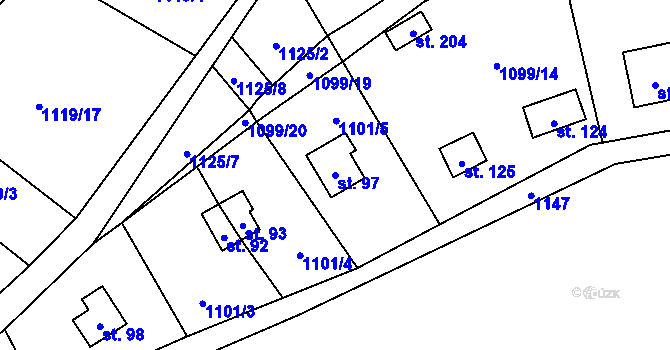 Parcela st. 97 v KÚ Tichonice, Katastrální mapa