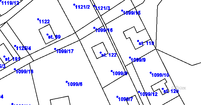 Parcela st. 122 v KÚ Tichonice, Katastrální mapa