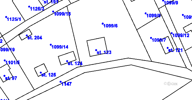 Parcela st. 123 v KÚ Tichonice, Katastrální mapa