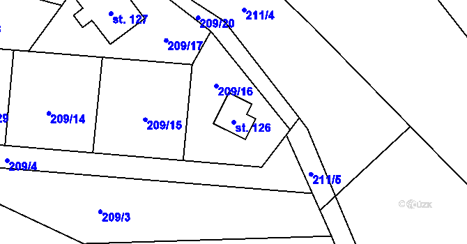 Parcela st. 126 v KÚ Tichonice, Katastrální mapa