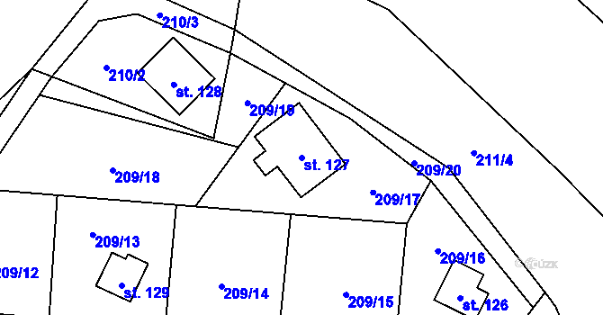 Parcela st. 127 v KÚ Tichonice, Katastrální mapa