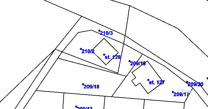 Parcela st. 128 v KÚ Tichonice, Katastrální mapa