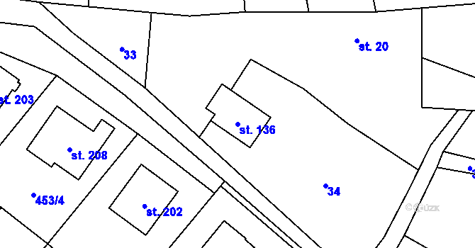 Parcela st. 136 v KÚ Tichonice, Katastrální mapa
