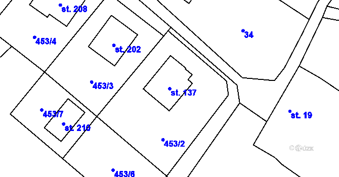 Parcela st. 137 v KÚ Tichonice, Katastrální mapa