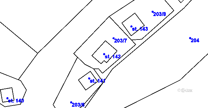 Parcela st. 142 v KÚ Tichonice, Katastrální mapa