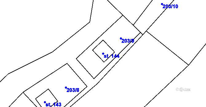 Parcela st. 144 v KÚ Tichonice, Katastrální mapa