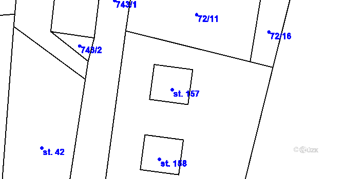 Parcela st. 157 v KÚ Tichonice, Katastrální mapa