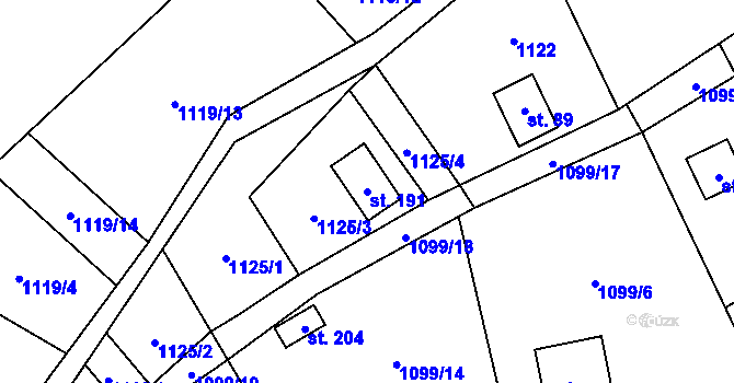Parcela st. 191 v KÚ Tichonice, Katastrální mapa