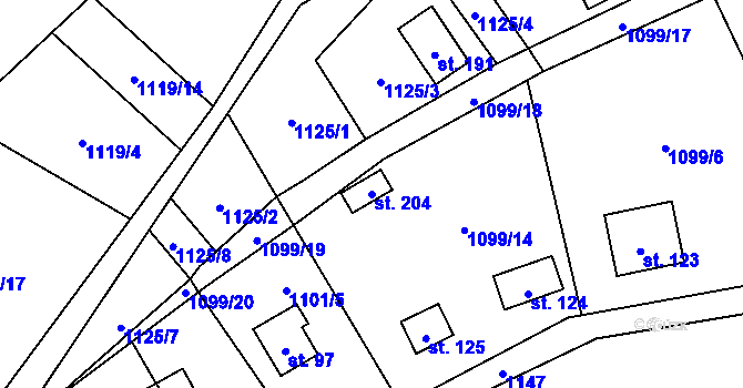 Parcela st. 204 v KÚ Tichonice, Katastrální mapa