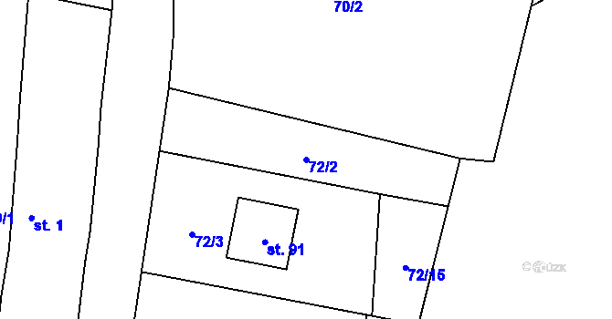 Parcela st. 72/2 v KÚ Tichonice, Katastrální mapa