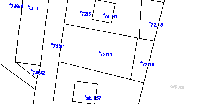 Parcela st. 72/11 v KÚ Tichonice, Katastrální mapa