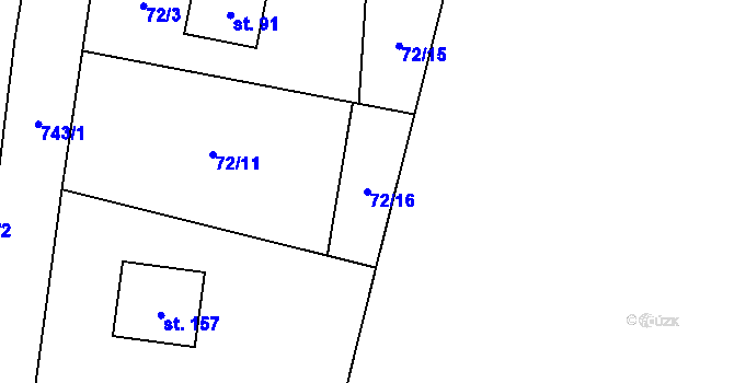 Parcela st. 72/16 v KÚ Tichonice, Katastrální mapa