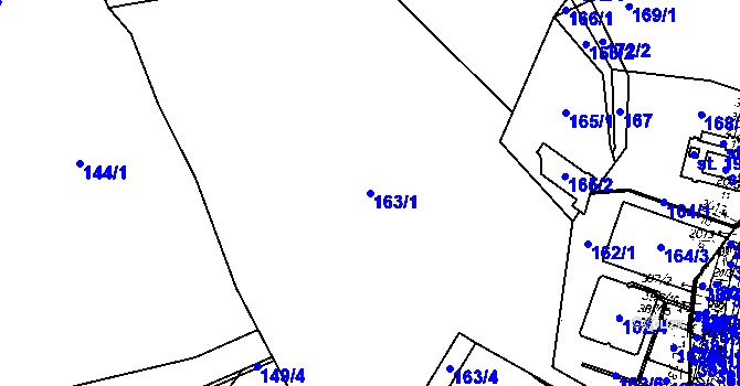 Parcela st. 163/1 v KÚ Tichonice, Katastrální mapa