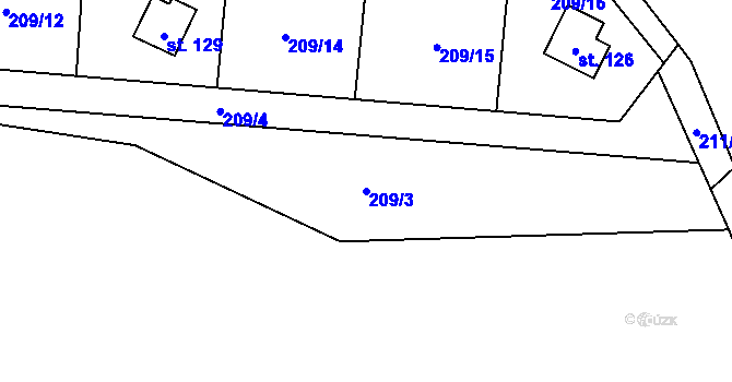 Parcela st. 209/3 v KÚ Tichonice, Katastrální mapa
