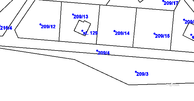 Parcela st. 209/4 v KÚ Tichonice, Katastrální mapa