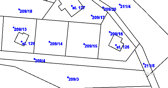 Parcela st. 209/15 v KÚ Tichonice, Katastrální mapa