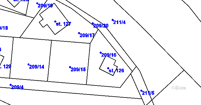 Parcela st. 209/16 v KÚ Tichonice, Katastrální mapa