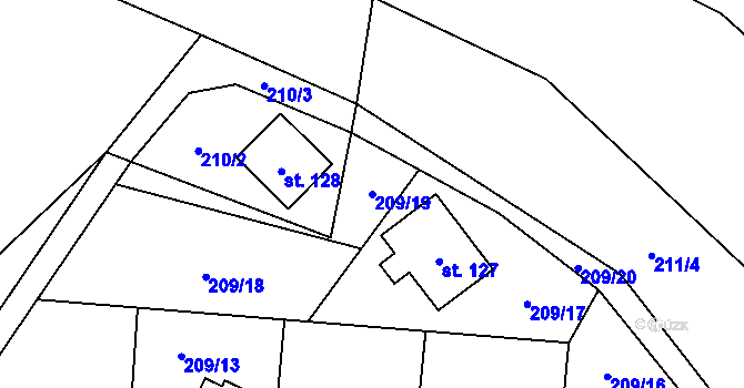 Parcela st. 209/19 v KÚ Tichonice, Katastrální mapa