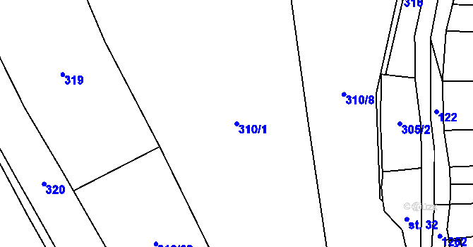 Parcela st. 310/1 v KÚ Tichonice, Katastrální mapa