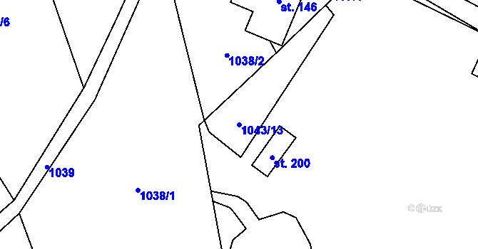 Parcela st. 1043/13 v KÚ Tichonice, Katastrální mapa