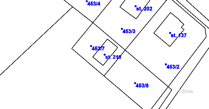 Parcela st. 210 v KÚ Tichonice, Katastrální mapa