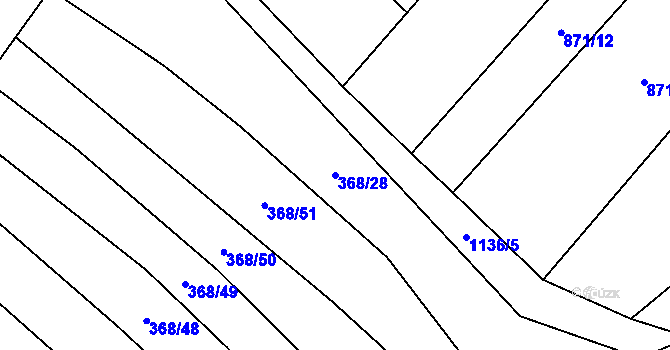 Parcela st. 368/28 v KÚ Tichonice, Katastrální mapa