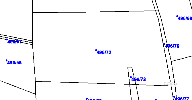 Parcela st. 496/72 v KÚ Tichonice, Katastrální mapa