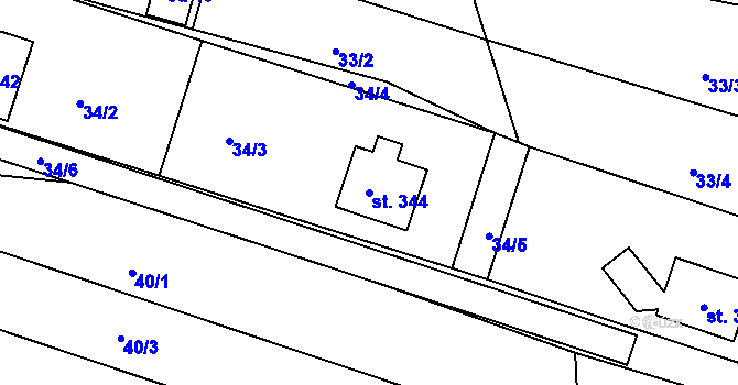 Parcela st. 344 v KÚ Tichov, Katastrální mapa