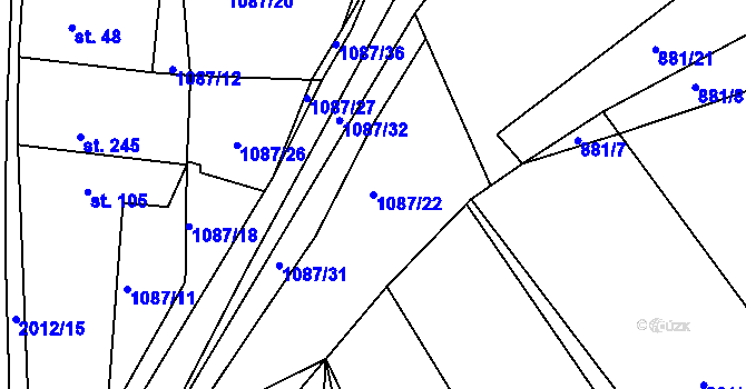 Parcela st. 1087/22 v KÚ Tichov, Katastrální mapa