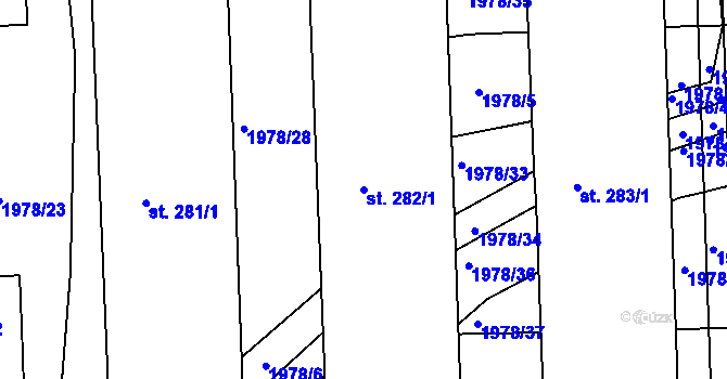 Parcela st. 282/1 v KÚ Tichov, Katastrální mapa