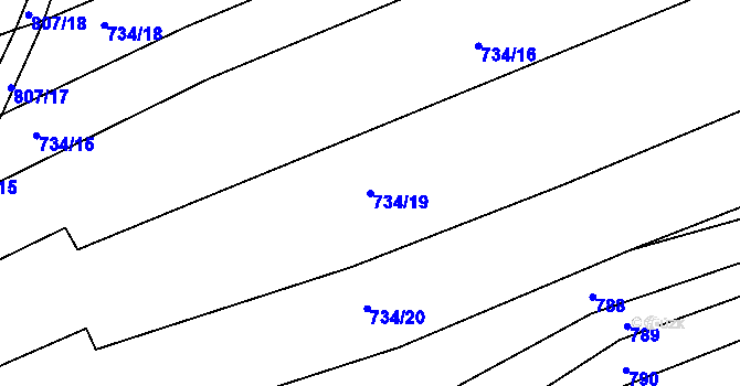 Parcela st. 734/19 v KÚ Tichov, Katastrální mapa