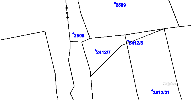Parcela st. 2412/7 v KÚ Tichov, Katastrální mapa