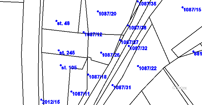 Parcela st. 1087/26 v KÚ Tichov, Katastrální mapa