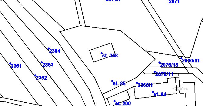 Parcela st. 358 v KÚ Tichov, Katastrální mapa