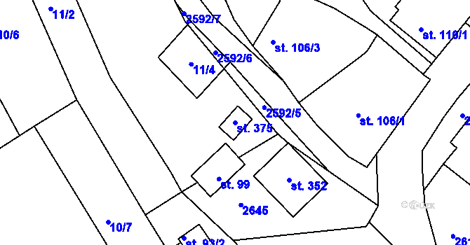 Parcela st. 375 v KÚ Tichov, Katastrální mapa