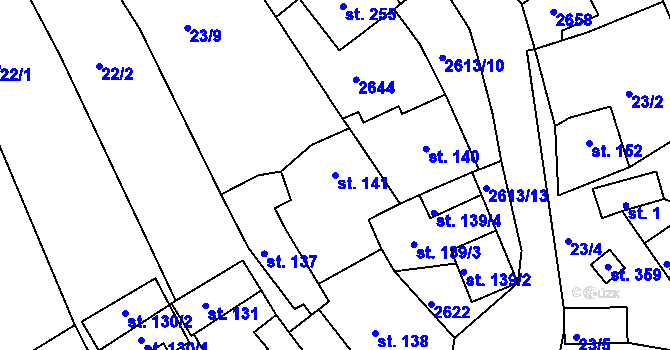 Parcela st. 141 v KÚ Tichov, Katastrální mapa