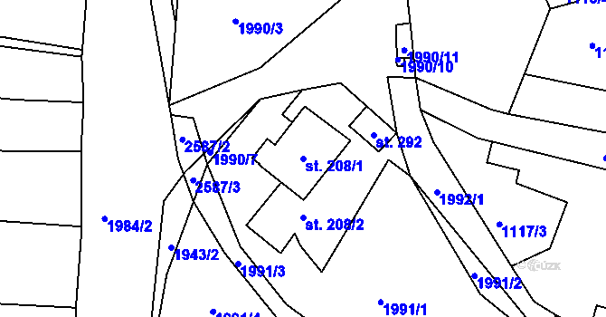 Parcela st. 208/1 v KÚ Tichov, Katastrální mapa