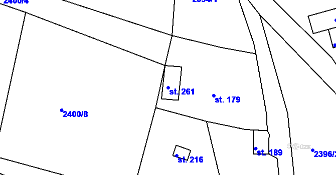 Parcela st. 261 v KÚ Tichov, Katastrální mapa