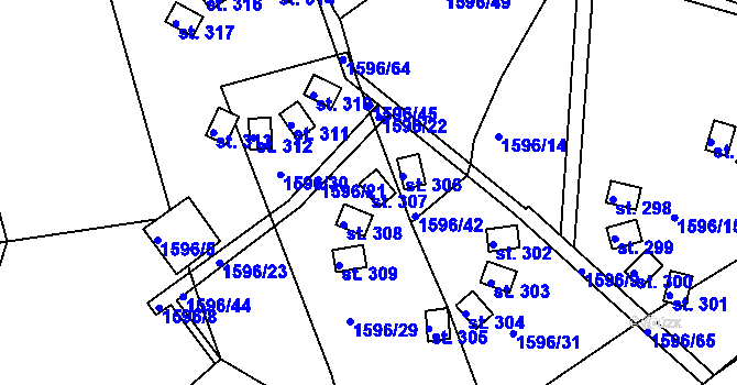 Parcela st. 307 v KÚ Tichov, Katastrální mapa