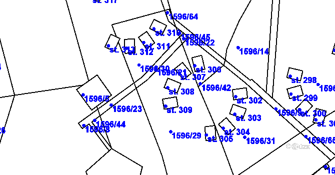 Parcela st. 308 v KÚ Tichov, Katastrální mapa