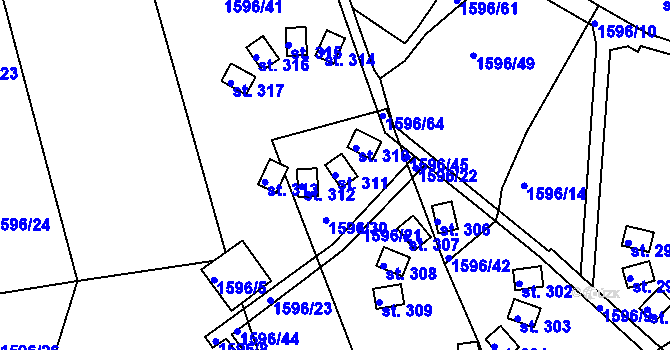 Parcela st. 311 v KÚ Tichov, Katastrální mapa